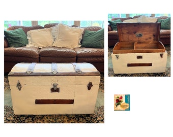 Antique Steamer Trunk Victorian Immigrant Trunk Small Ladies Travel Trunk