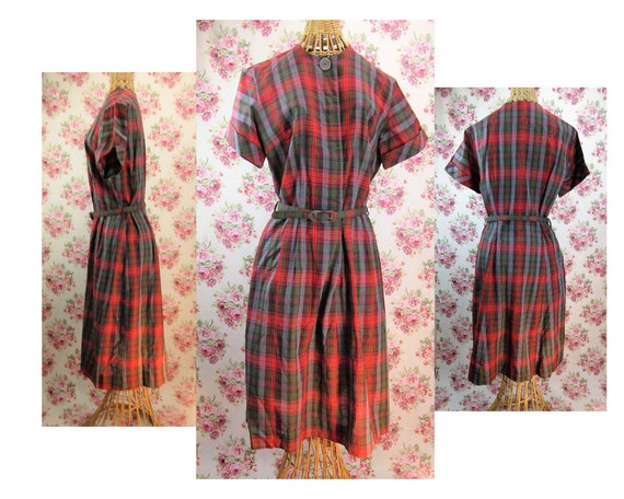 Vintage 1950s Plaid Dress Size M Vintage Plaid Pri