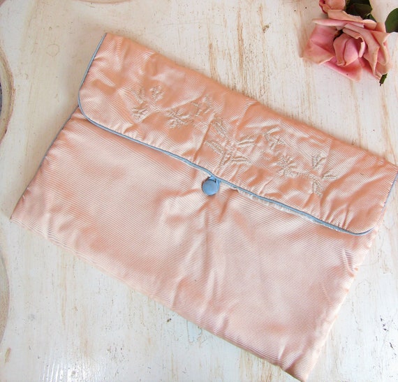 Vintage 1930's Stocking Bag Vintage Satin Lingerie Bag Vintage Pink Boudoir  Bag Padded Stocking Bag 