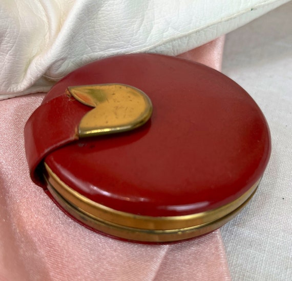 Vintage Red Leather Powder Compact 1930s Red Leat… - image 5