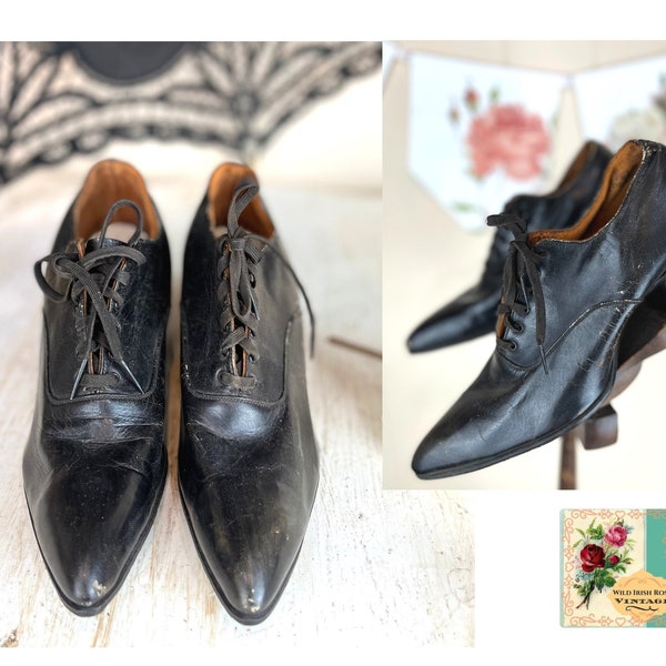 Zapatos Oxford eduardianos antiguos Zapatos antiguos Tacones con cordones de principios de 1910
