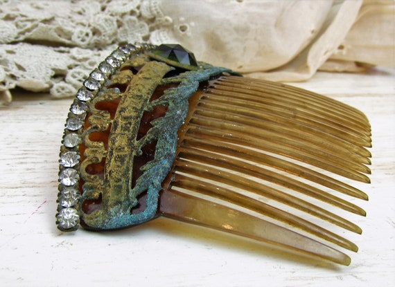 Edwardian Hair Slide Antique Jeweled Art Nouveau … - image 8