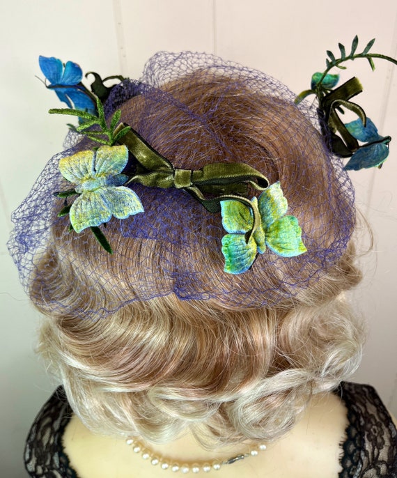 Vintage Veiled Fascinator 1950's Millinery Velvet… - image 6