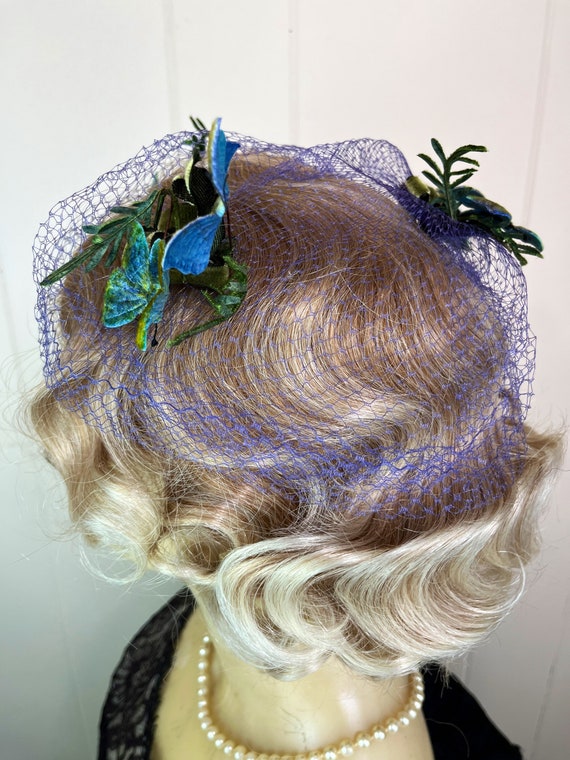 Vintage Veiled Fascinator 1950's Millinery Velvet… - image 7