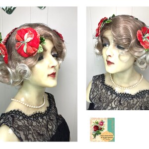 Vintage Floral Veil Vintage Poppy Fascinator 1950's Flowered Headpiece 1940’s Veil Headpiece