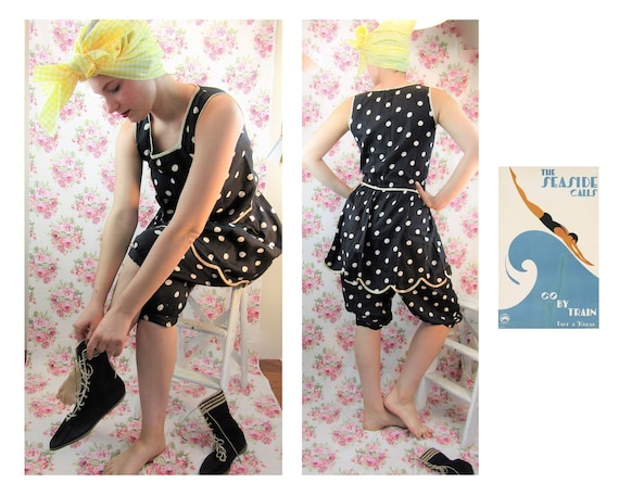 Antique Edwardian Bathing Suit & Matching Shoes Si