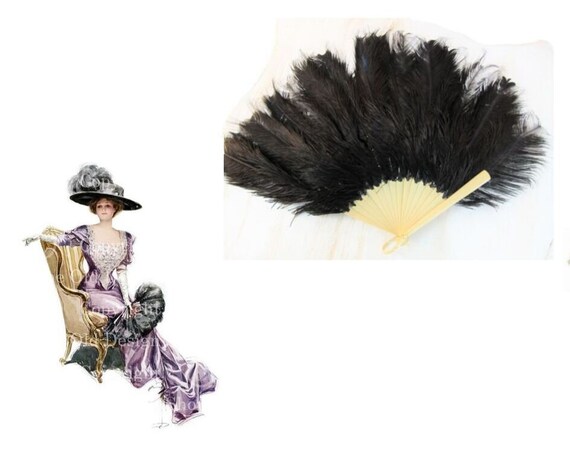 Antique Ostrich Feather Fan 15" Long Vintage Feat