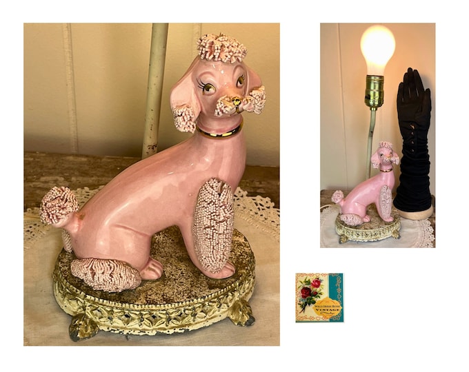 Vintage 1950s Poodle Lamp Vintage Spaghetti Noodle Pink Poodle Lamp