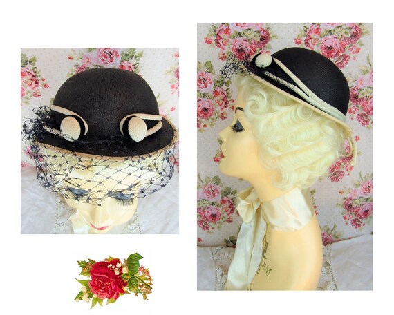 Vintage 1930s 30s Straw Bowler Hat Size 22 Vintage