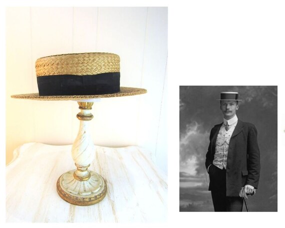 Edwardian Mens Straw Hat Size Small 6.5 to 7 1900