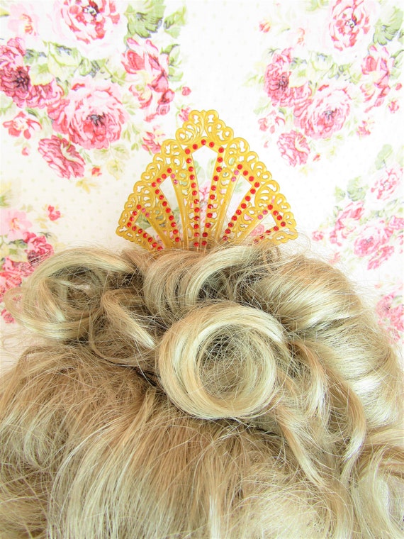 Art Nouveau Hair Comb Large Edwardian Jeweled Hai… - image 2