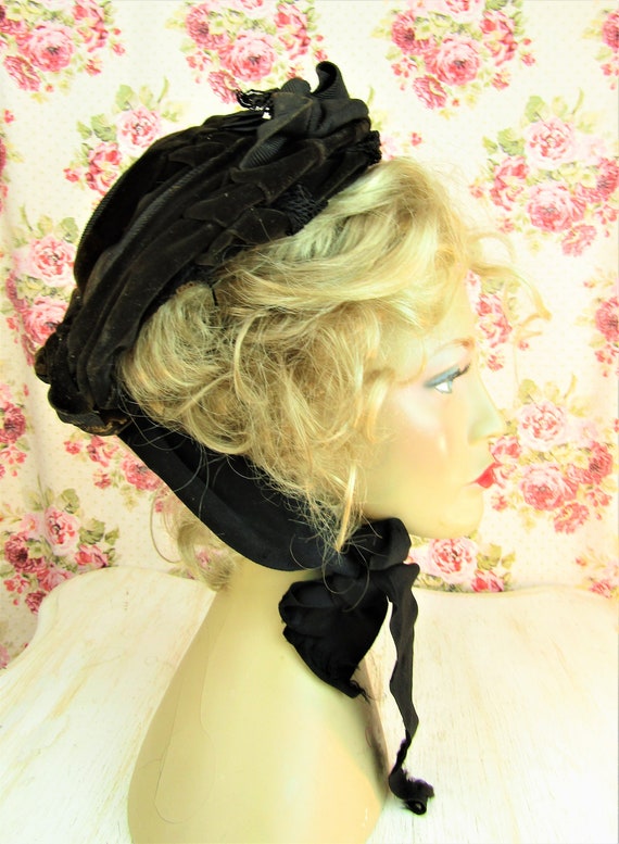 Antique Mid Victorian Widow's Bonnet Antique 1800… - image 2