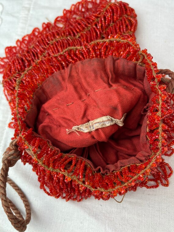Antique Victorian Beaded Reticule 1800’s Red Beaded H… Gem
