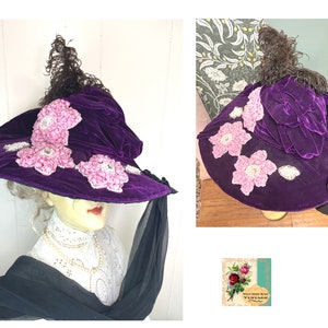 Edwardian Hat Huge Velvet Ladies Vintage Hat Merry Widow Hat Wide Brimmed Hat