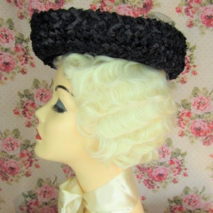 Vintage 1950s Sailor Straw Hat 1950s Straw Pillbox Hat Vintage 50s Sailor Hat image 5