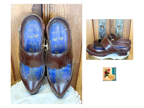 Antique French Sabots Clogs Edwardian French Wood… - image 1