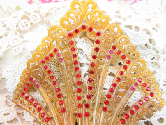 Art Nouveau Hair Comb Large Edwardian Jeweled Hai… - image 5