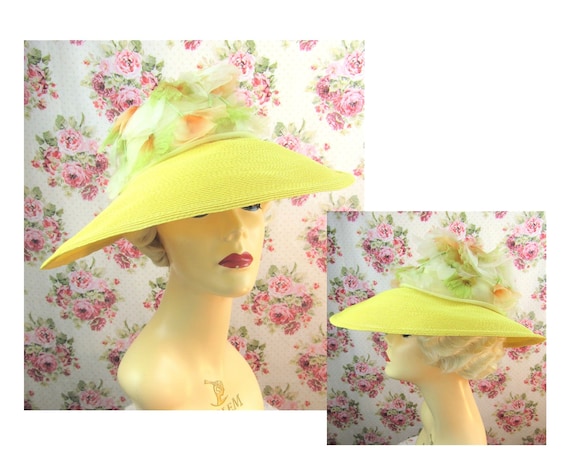 Vintage 1940w 40s Resort Hat 40s Wide Brimmed Str