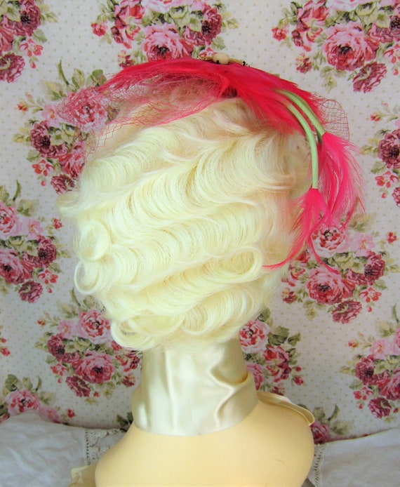 Vintage Feathered Hat Pink Feathered Hairpiece Vi… - image 7