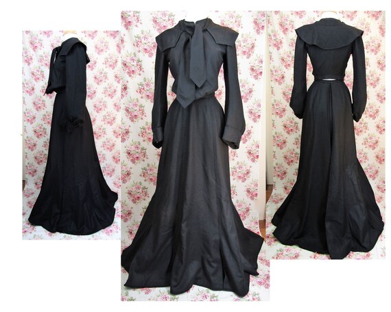 Antique Early Edwardian Wool Bodice & Skirt Size S