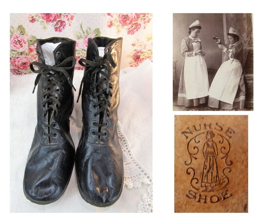 Antique Victorian Nurse Lace Up Shoes Antique Edwa