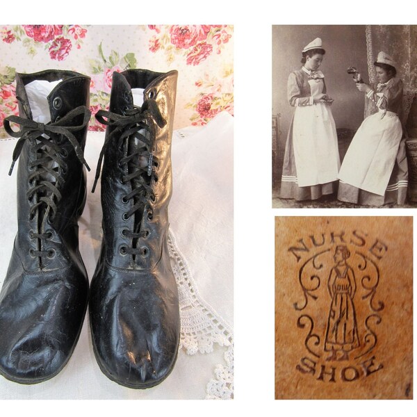 Antique infirmière victorienne lace up Chaussures Antique Edwardian Nursing Shoes Edwardian Lace Ups Bottes