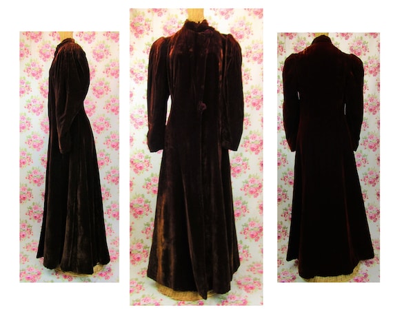 1930s Long Velvet Princess Coat Size S Vintage 30s