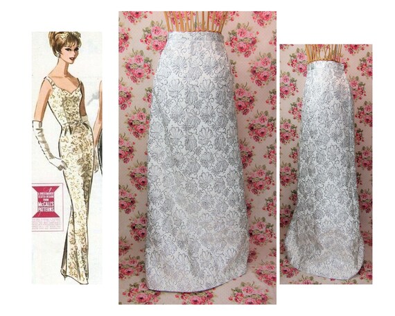 1960s Metallic Mod Maxi Skirt Size M/L 60s Silver