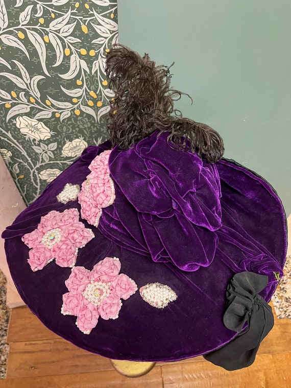 Antique Edwardian Velvet Hat Stunning Royal Purple Ve… - Gem