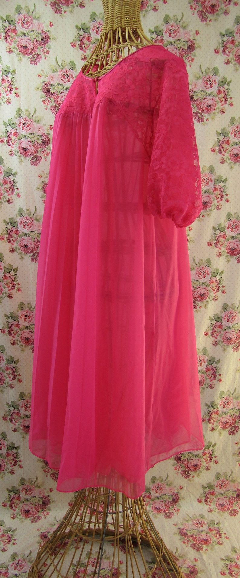 Vintage Negligee Sheer Peignoir Sheer Pink Peignoir Vintage Housecoat Sheer Robe Size Small Vanity Fair