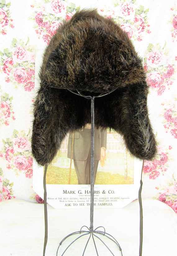 Antique Fur Hat Size Small Antique Trapper Hat Vi… - image 8