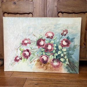 Vintage Watercolor Painting of Roses by Woodrow on Board 29 wide image 3