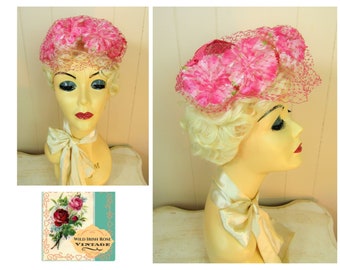 Vintage Floral Fascinator Vintage Flowered Hat Candy Pink Flowered Fascinator