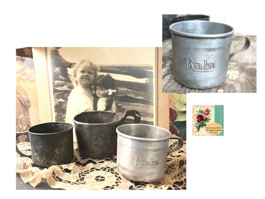 Antique Baby Cup Antique Silverplated Baby Cup Vintage Tin Baby Cup