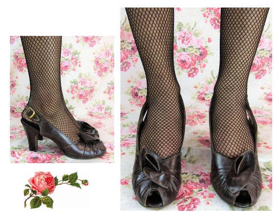 Vintage 1930s-1940s Peep Toe Heels Size 8.5 N 1940
