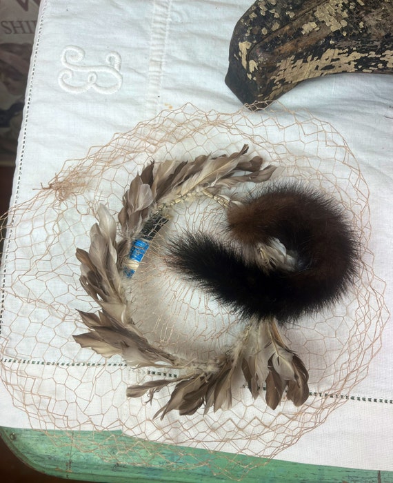 Vintage Fascinator 1950's Fur Veil Headpiece Fits… - image 10