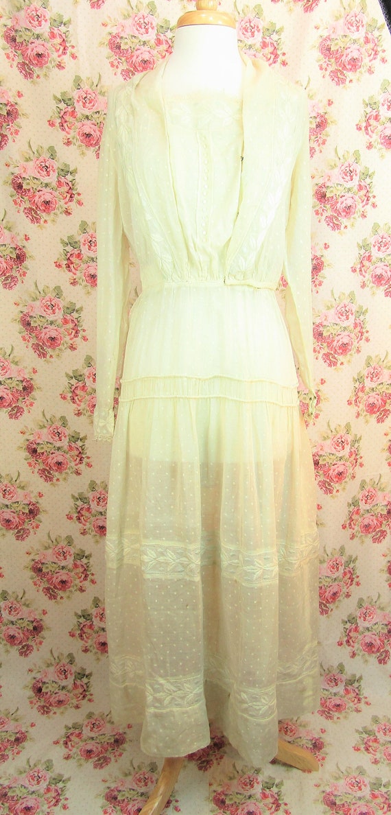 Antique Edwardian Summer Dress Dotted 1910’s Swi… - image 2
