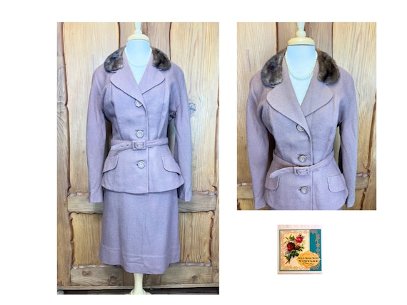 Vintage Wool Suit 1950’s Tweed Dress Suit with Mi… - image 1