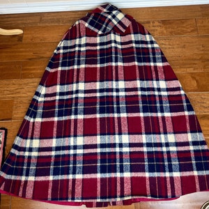 Vintage Plaid Wool Cape Women's Plaid Wool Cape Plaid Wool Cloak image 4