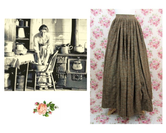 Antique 1800's Plaid Flannel Skirt Size M Authenti