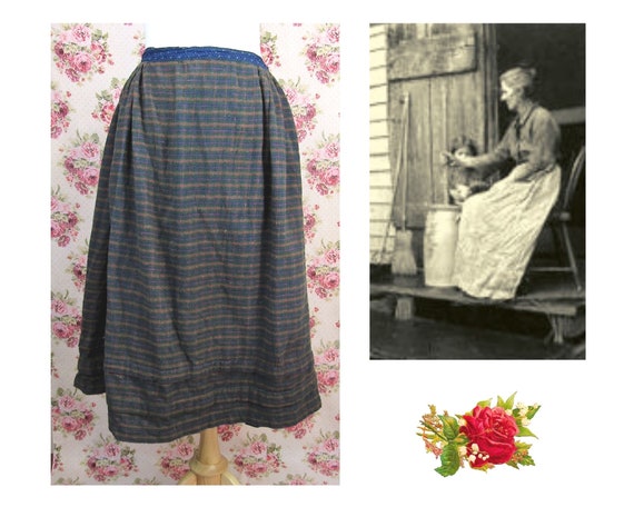 Antique 1800's Plaid Flannel Skirt Size M Authenti