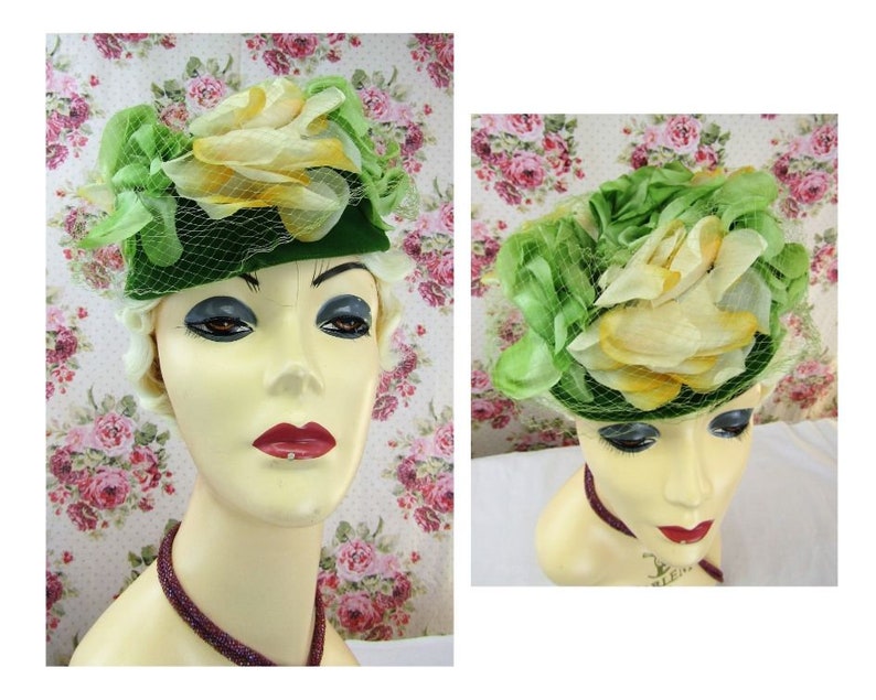 1940s Hat Size 20 Vintage Pillbox 1940s Flowered Pillbox Etsy