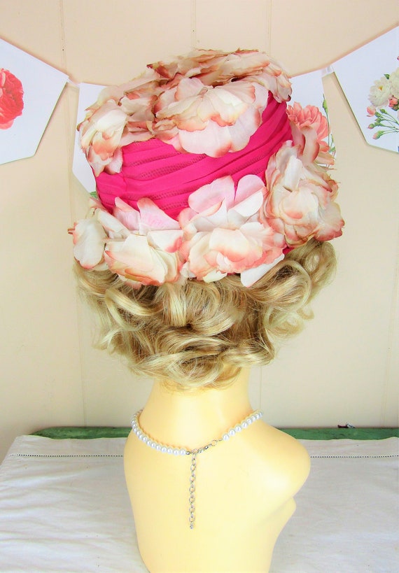 Vintage 1950's Flowered Hat Vintage 1950's Floral… - image 7