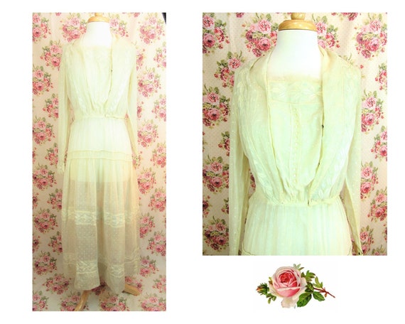 Antique Edwardian Summer Dress Dotted 1910’s Swi… - image 1