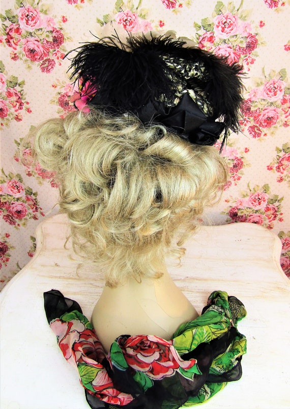 Victorian Bonnet Feathered Bonnet Antique 1890's … - image 3