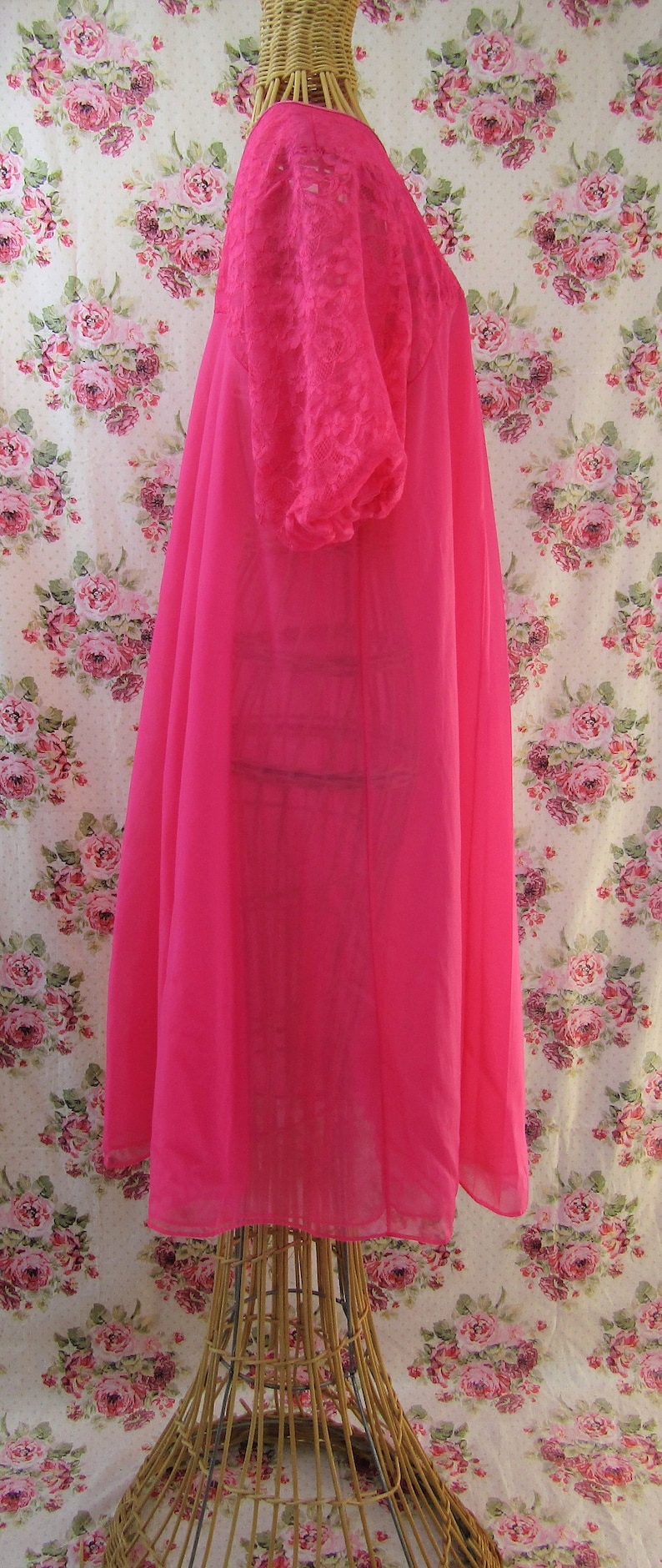 Vintage Negligee Sheer Peignoir Sheer Pink Peignoir Vintage Housecoat Sheer Robe Size Small Vanity Fair