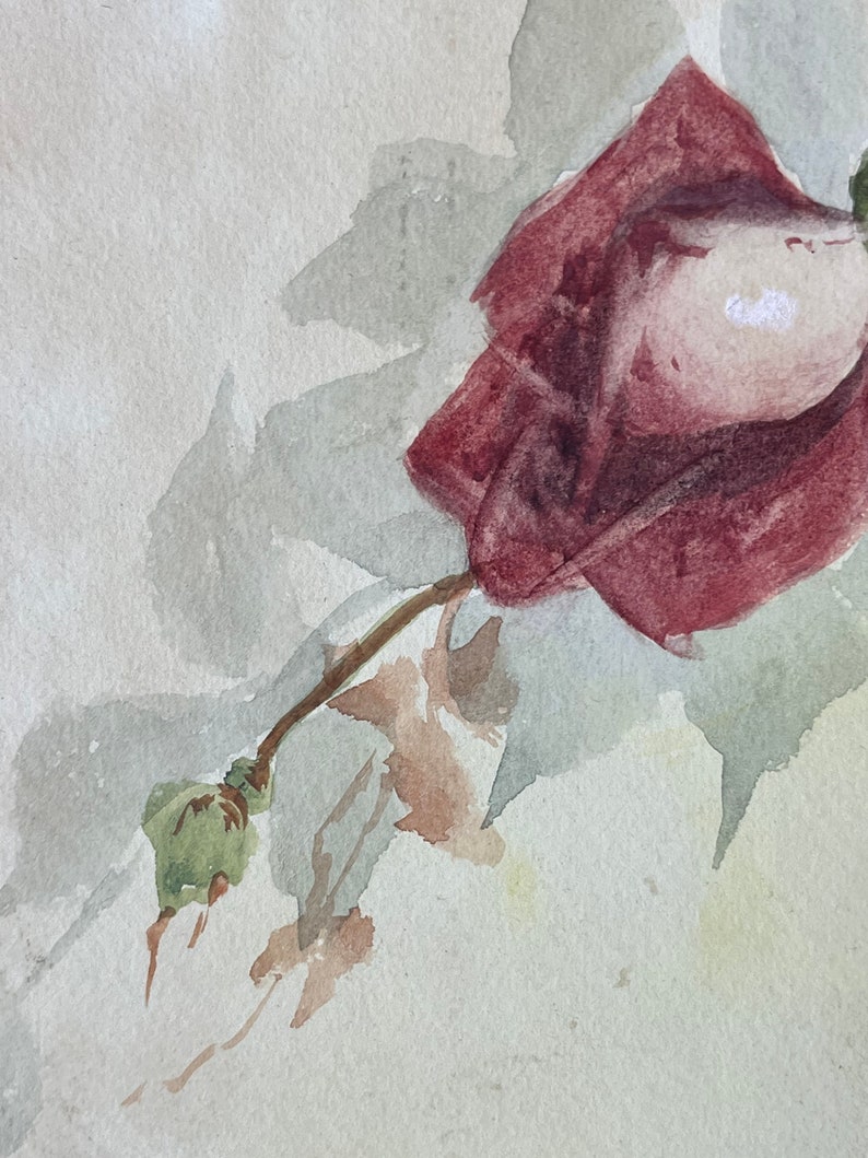 Vintage Watercolor Painting of Roses by Woodrow on Board 29 wide image 5