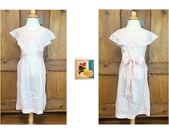 vintage Robe de petite fille des années 30 Robe d'enfant à rayures roses et blanches