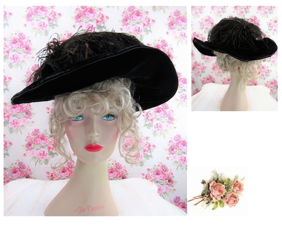 Antique Edwardian Hat 1906 Merry Widow Hat Authent