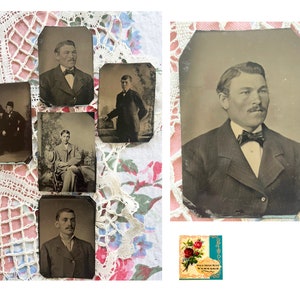 Antique Tintype Portraits Set of 5 1800’s Tintype Photograph of Gentlemen